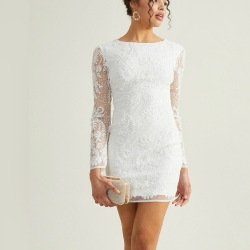 Altar'd State White Long Sleeve Lace Dress